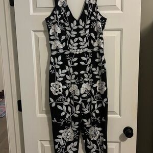 Black and White Floral Beaded Jumpsuit